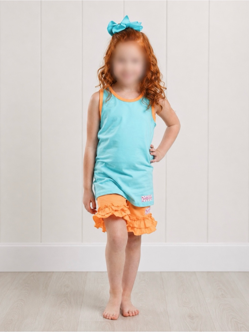 Ruffle Girl Aqua Tank & Orange Ruffle Short Set